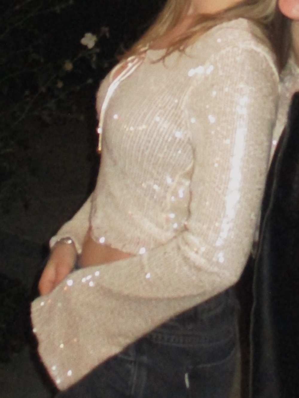 Champagne Sequin Long-Sleeve Going Out Party Top